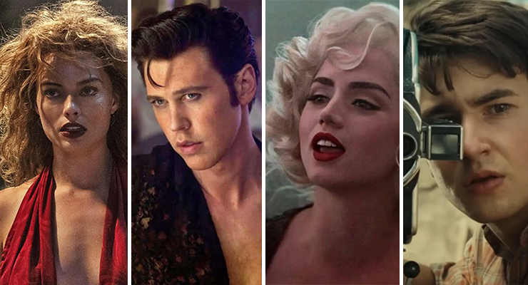 Stills from Babylon, Elvis, Blonde and The Fabelmans (Images: Supplied)