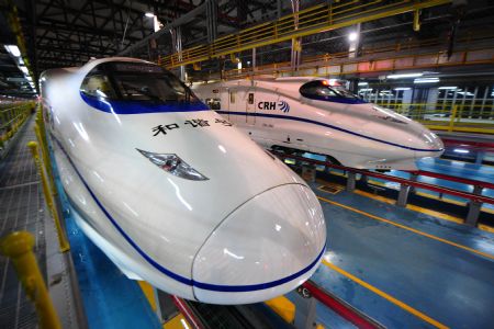 The world's fastest passenger trains, in Wuhan, photo courtesy Xinhau