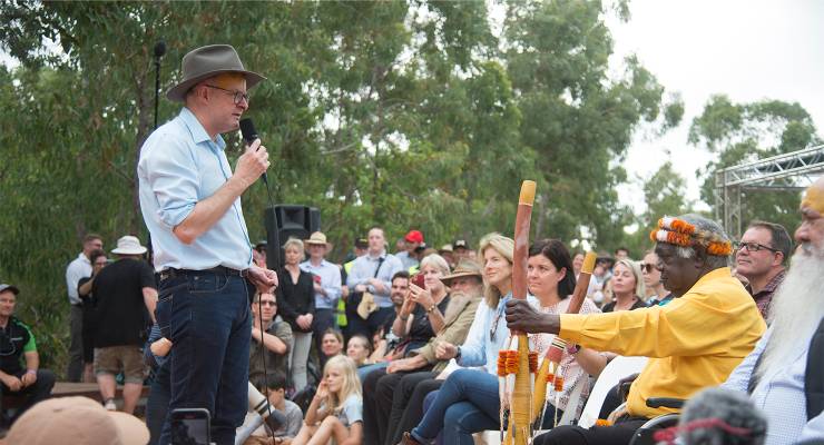 Prime Minister Anthony Albanese during the Garma Festival in northeast Arnhem Land (Image: AAP/Aaron Bunch)