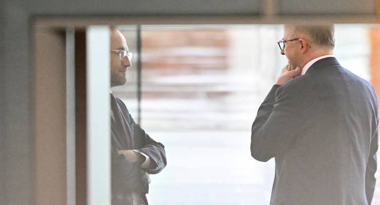 Adam Bandt and Anthony Albanese (Image: AAP/Lukas Coch)