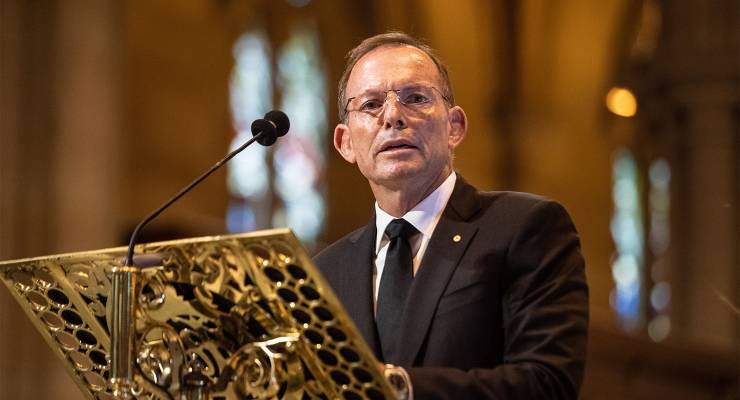 Former prime minister Tony Abbott speaking during funeral mass for cardinal George Pell (Image: AAP/ Archdiocese of Sydney, Giovanni Portelli)