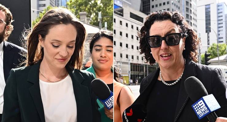 Sally Rugg and Monique Ryan arrive at the Federal Court in Melbourne on Friday February 17 (Image: AAP/Joel Carrett)