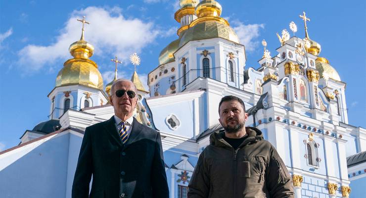 President Joe Biden with Ukrainian President Volodymyr Zelenskyy in Kyiv (Image: AAP/AP/Evan Vucci)