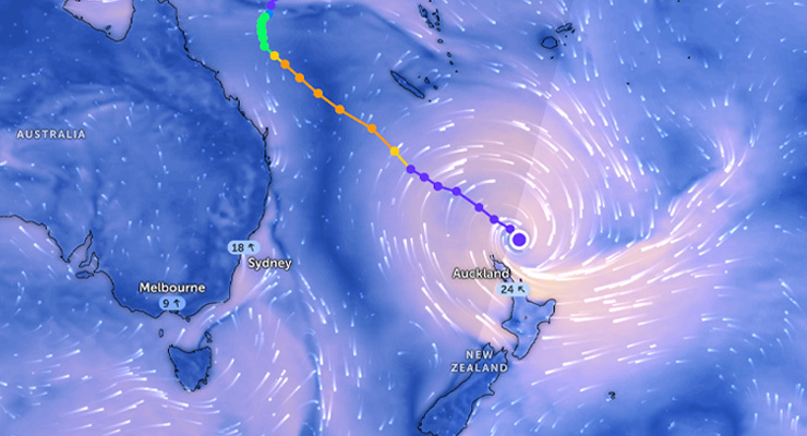 A map of Cyclone Gabrielle approaching New Zealand (Image: Zoom Earth)
