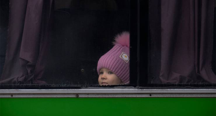 A child rides on a bus in Kharkiv, Ukraine (Image: AAP/AP/Vadim Ghirda)