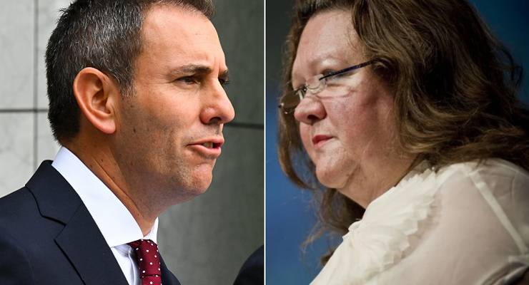Treasurer Jim Chalmers and Gina Rinehart (Images: AAP)