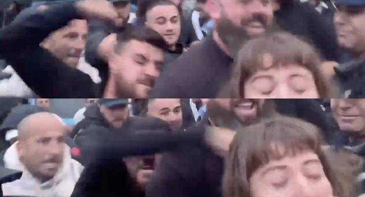 A Community Action for Rainbow Rights protester gets punched in the head at an event promoted by Christian Lives Matter