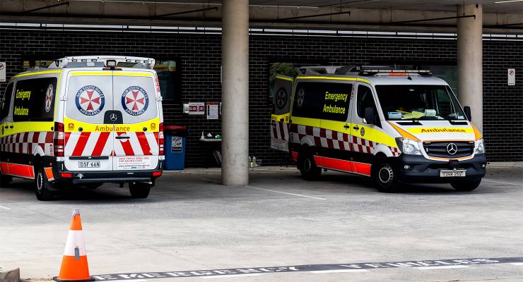 Ambulances waiting at Sutherland Hospital, Sydney