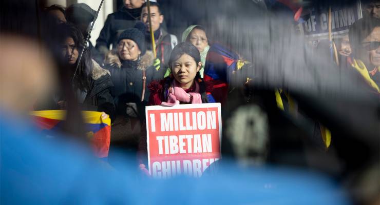 A protest opposite London's Chinese embassy on Tibetan National Uprising Day, March 10 2023 (Image: AAP/Hesther Ng/SOPA/Sipa USA)