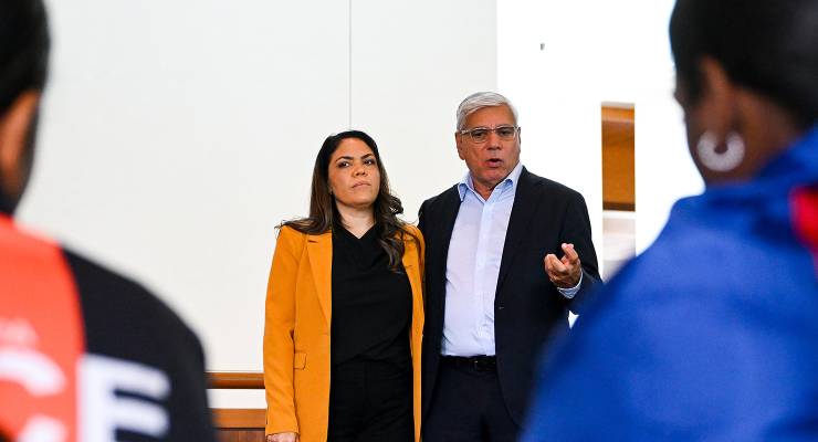 Country Liberal Party Senator Jacinta Nampijinpa Price and Warren Mundine (Image:AAP/Lukas Coch)