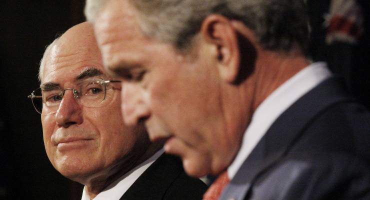 Former US president George W Bush and former Australian prime minister John Howard