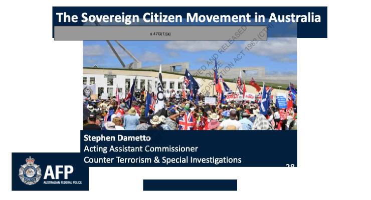 A slide from an AFP briefing on sovereign citizens in Australia