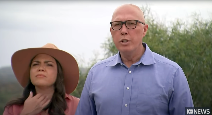 Opposition Leader Peter Dutton with Senator Jacinta Nampijinpa Price in Alice Springs (Image: ABC)