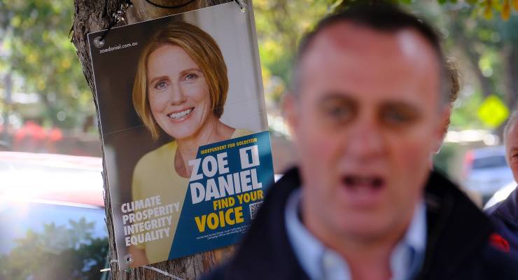 Tim Wilson campaigns before he lost the seat of Goldstein to Zoe Daniel