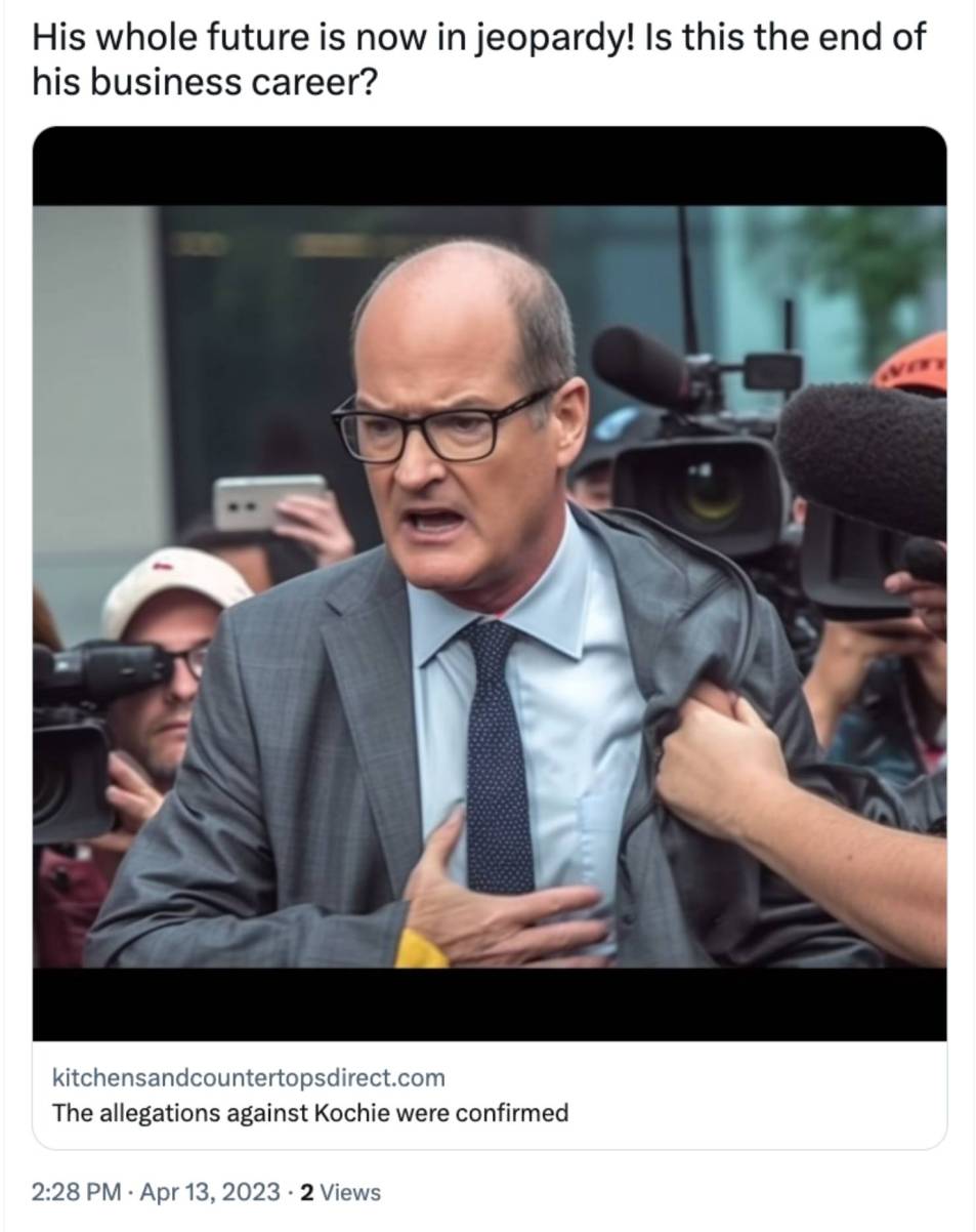 An artificially generated image of David Koch in a Twitter ad (Image: Supplied)