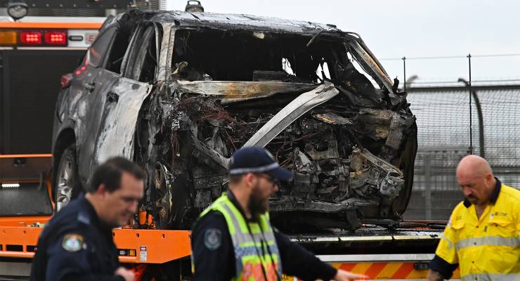 A car involved in a multi-vehicle crash on the Sydney Harbour Bridge, 2022 (Image: AAP/Steven Saphore)