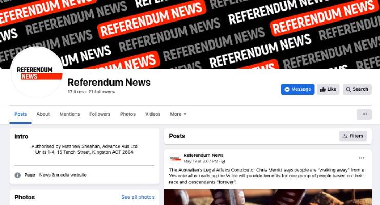 An anti-Voice 'news' Facebook page set up by the No campaign (Image: Facebook)