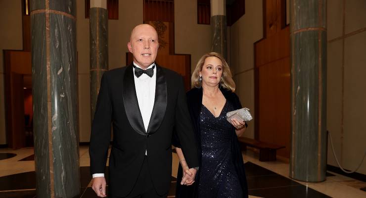 Opposition Leader Peter Dutton and wife Kirilly during the 2022 Midwinter Ball (Image: AAP/Jane Dempster)