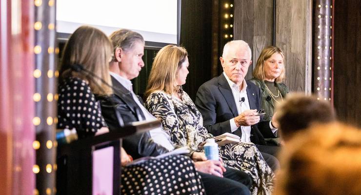 L-R: Sophie Black, Bernard Keane, Sarah Hanson-Young, Malcolm Turnbull and Lesley Power