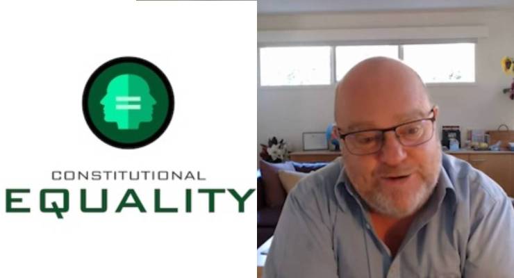 The logo for the Voice to Parliament referendum campaign Constitutional Equality, and its founder Phillip Mobbs