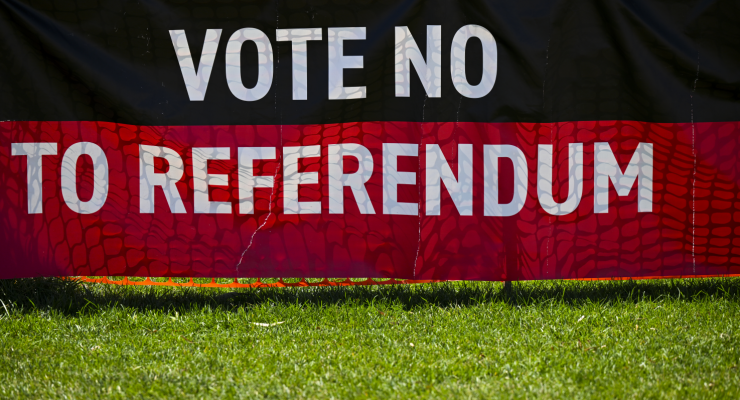 A banner at the Aboriginal tent embassy in Canberra