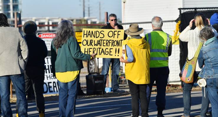 Protesters fighting to save the Shed 26 building at Port Adelaide in 2019