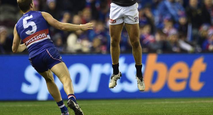 A Sportsbet sign at an Australian rules match between the Western Bulldogs and the Richmond Tigers (Image: AAP/Julian Smith)