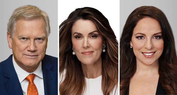 Sky News hosts Andrew Bolt, Peta Credlin and Sharri Markson (Images: Foxtel/Facebook)