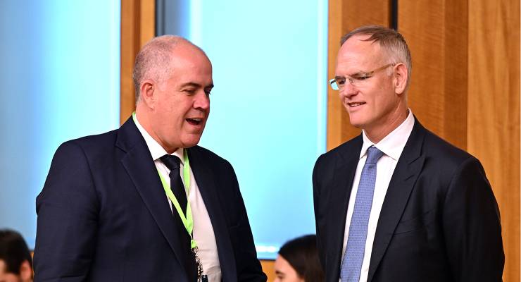 ABC managing director David Anderson and News Corp Australia executive chairman Michael Miller (Image: AAP/Mick Tsikas)