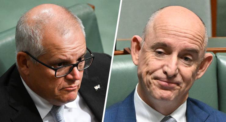 Scott Morrison and Stuart Robert (Images: AAP)