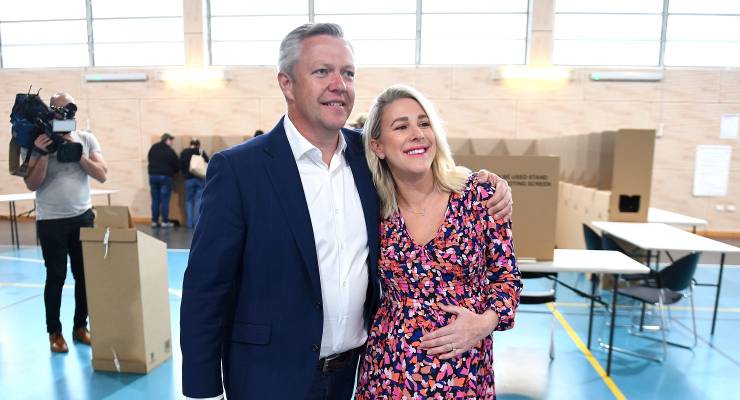 New MP for Fadden Cameron Caldwell and his wife Lauren (Image: AAP/Jono Searle)