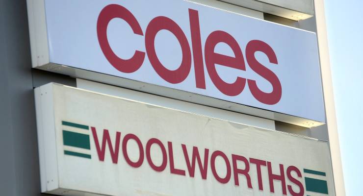 Coles and Woolworths signs (Image: AAP/Dan Peled)
