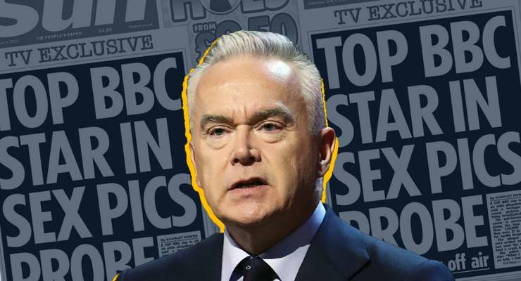 BBC presenter Huw Edwards and print coverage by The Sun (Images: BBC/The Sun)