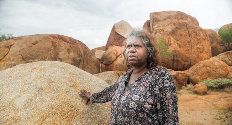 Maureen Nampijinpa O’Keefe in Karlu Karlu, 100km north of Ali Curung (Image: Water Justice Project)