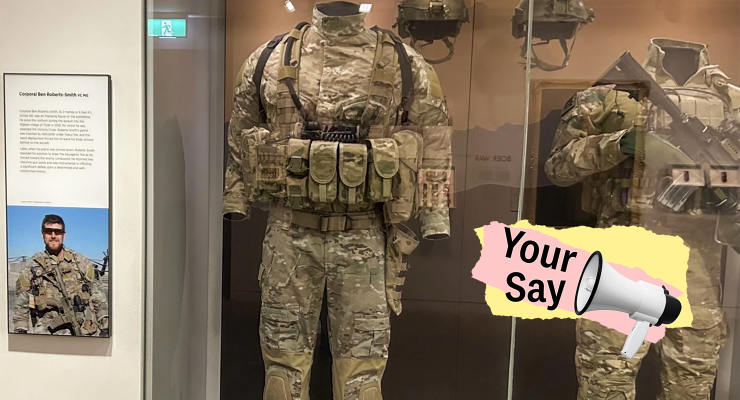 Ben Roberts-Smith display at the Australian War Memorial (Image: AP/Private Media)
