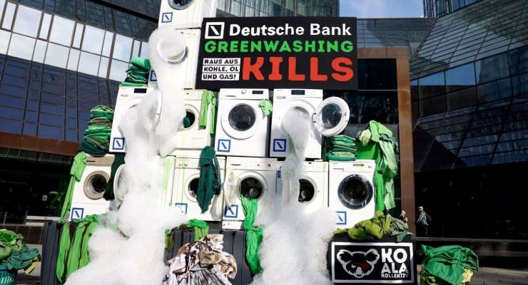 A greenwashing protest (Image: AAP/Heiko Becker)