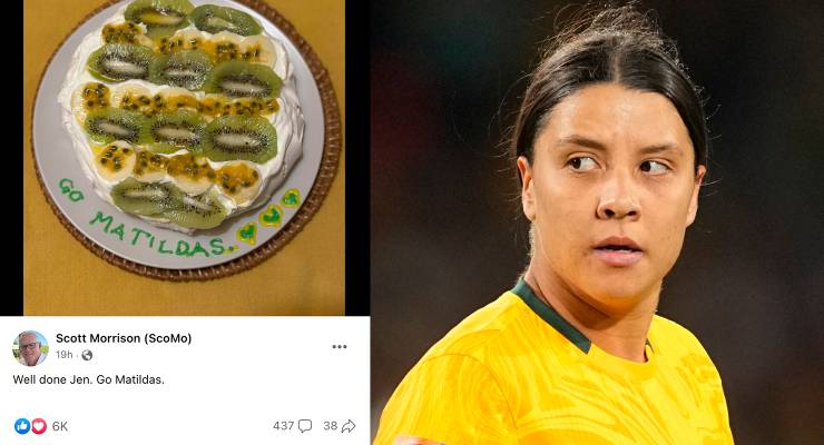 A recent Facebook post of Scott Morrison's and Matildas captain Sam Kerr (Image: Facebook/Kim Price/Cal Sport Media/Sipa USA)