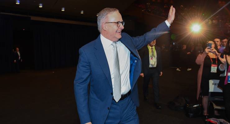 Prime Minister Anthony Albanese arrives at Labor's national conference (Image: AAP/Jono Searle)