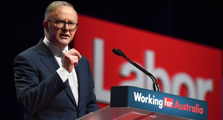 Anthony Albanese at Labor's national conference (Image: AAP/Jono Searle)