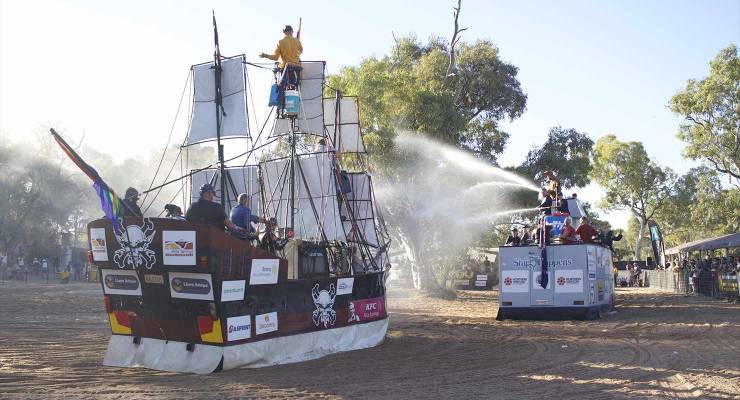 Two bottomless boats compete in the Henley Todd waterless boat race (Image: Julia Bergin)