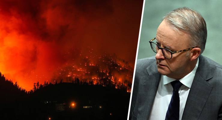 Wildfires in West Kelowna, Canada; Anthony Albanese (Images: Darryl Dyck/The Canadian Press/AP/AAP)
