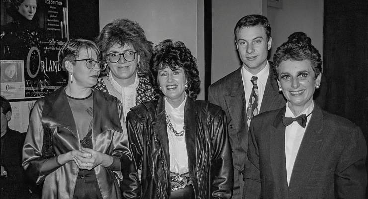 Shan Short, Aidy Griffin and then-member for Bligh, Clover Moore (centre) at a benefit in August 1993 (Image: Tom Luscombe, reproduced with his permission)