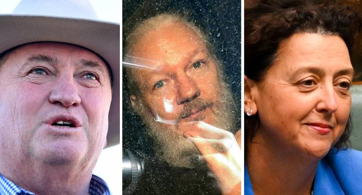 Barnaby Joyce, Julian Assange and Monique Ryan (Images: AAP)