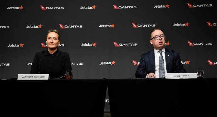 Incoming Qantas CEO Vanessa Hudson and exited CEO Alan Joyce (Image: AAP/Bianca De Marchi)