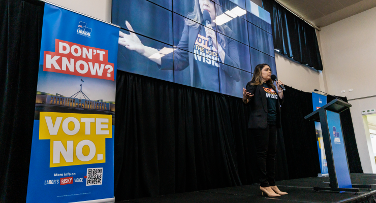 Senator Jacinta Nampijinpa Price at the WA No campaign launch (Image: AAP/Richard Wainwright)
