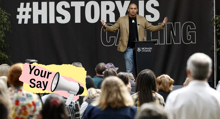 Yes campaign leader Thomas Mayo at a community forum in Melbourne (Image: AAP/Con Chronis/Private Media)