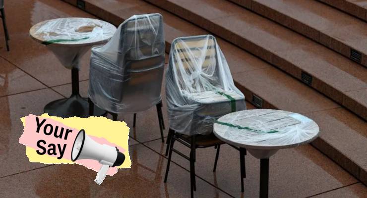 Empty chairs and tables during Sydney COVID lockdown (Image: AAP/Bianca De Marchi/Private Media)