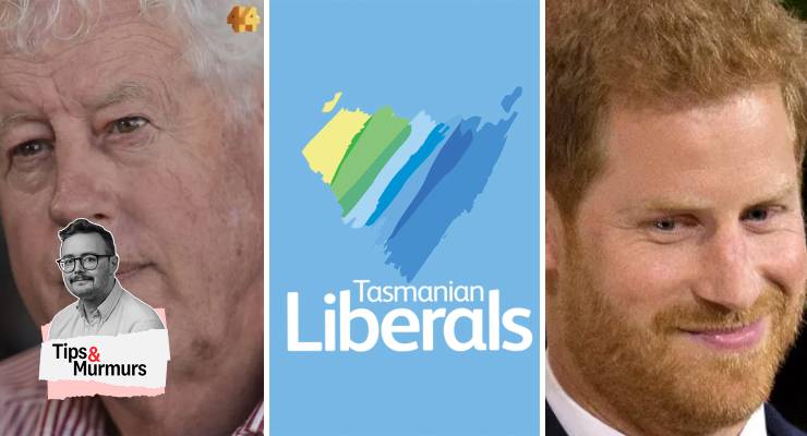 Tony Seabrook, the Tasmanian Liberals logo, and Prince Harry (Images: ABC, Tasmanian Liberals, AAP)