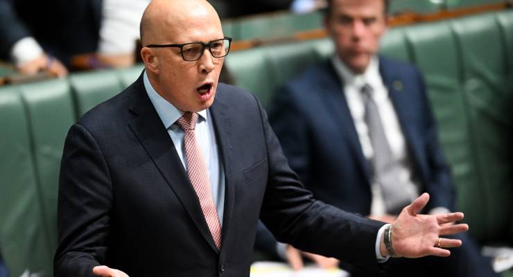 Opposition leader Peter Dutton speaks to the House of Representatives during question time at Parliament House, Canberra.