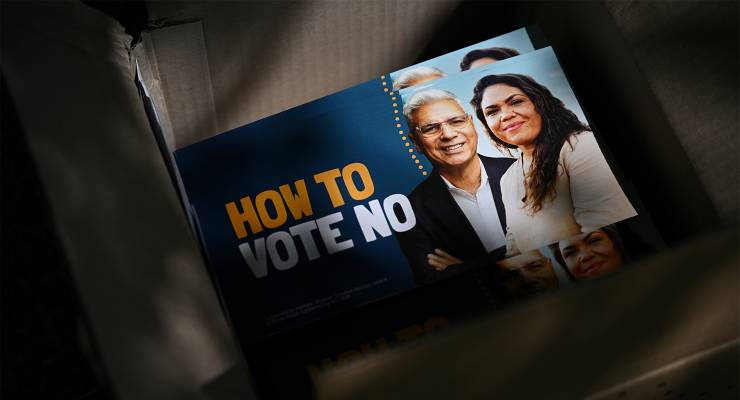 Vote No pamphlets for the Indigenous Voice to Parliament (Image: AAP/Joel Carrett)
